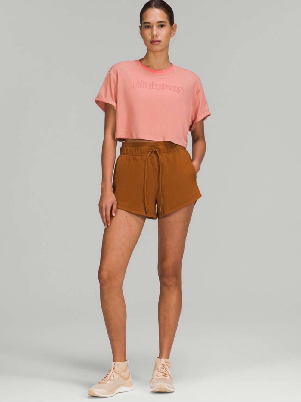 Lululemon Inner Glow High-Rise Short in Stretch French Terry 3" in Copper Brown